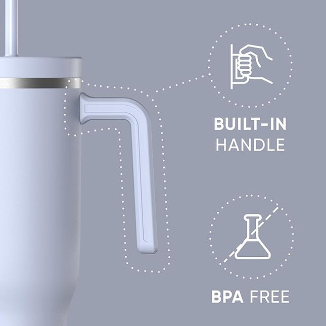 Hydrapeak Voyager 40 Oz Stainless Steel Tumbler with Handle, Insulated Water Bottle With Straw & Lid, Cupholder Friendly Reusable Travel Mug (Iceberg)