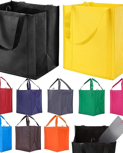 NERUB 10 Pack Reusable Reinforced Handle Grocery Bags - Heavy Duty Large Shopping Totes with Thick Plastic Bottom can hold 40 lbs