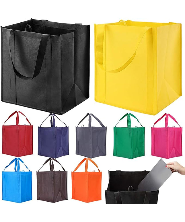 NERUB 10 Pack Reusable Reinforced Handle Grocery Bags - Heavy Duty Large Shopping Totes with Thick Plastic Bottom can hold 40 lbs