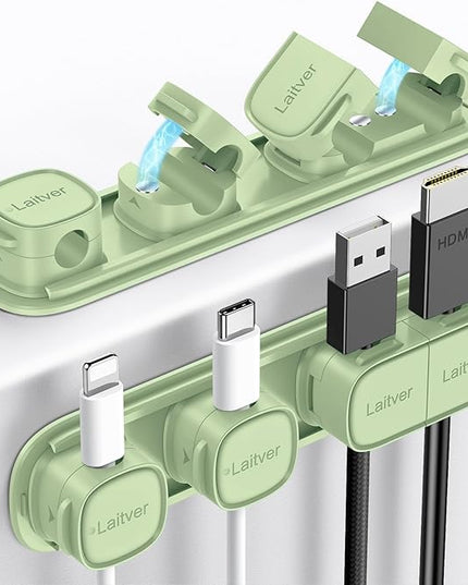 6 Pack Magnetic Cable Clips [1s Open/Lock], Laitver Cord Organizer Holder Strong Adhesive Desk Cable Management- Organize Charging Cords Neatly for Home, Office, Car,Desk, Nightstand-Cyan