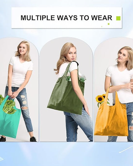 BeeGreen Reusable Grocery Bags 6 Pack, Heavy Duty Totes for Women, Foldable Grocery Bag Large Shopping Totes with Handles for Work, Travel, Gift, Store, Polyester Washable Reusable Tote Bag