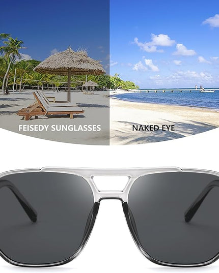 FEISEDY Retro Square Aviator Sunglasses Women Men 70s Vintage Trendy Plastic Frame Sun Glasses B2835