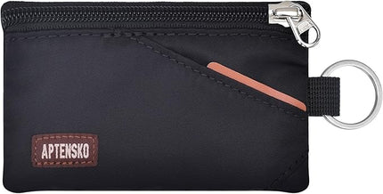 RFID Blocking Small Travel Wallet with Adjustable & Detachable Lanyard for Women&men- Minimalist Nylon Zipper Pouch with ID Card Holder, Keychain for Cash, Key, Coin (Black)