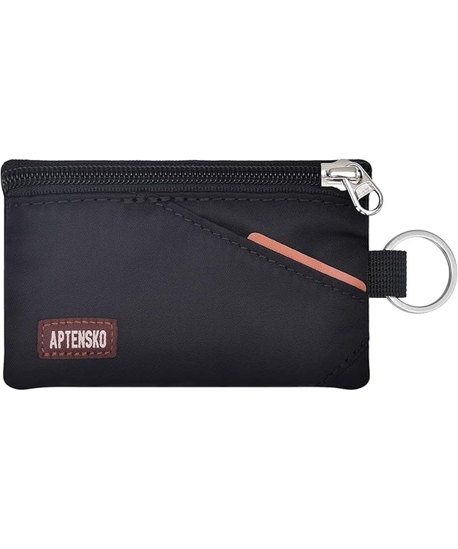 RFID Blocking Small Travel Wallet with Adjustable & Detachable Lanyard for Women&men- Minimalist Nylon Zipper Pouch with ID Card Holder, Keychain for Cash, Key, Coin (Black)
