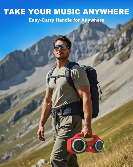 OZJ Bluetooth Speaker 80W(Peak) Loud with Bass, 20H Playtime, IPX7 Waterproof, RGB Lights, TWS, Large Portable Wireless Speakers for Outdoor, Home, Party, Pool, Beach, Tailgating, Gym, Work (Red)