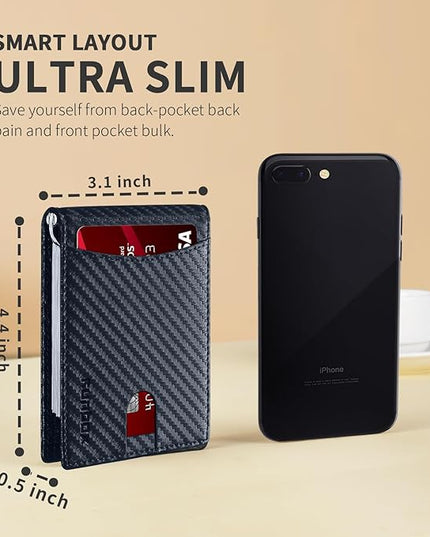 RUNBOX Slim Wallet for Men Genuine Leather RFID Blocking Bifold Minimalist Front Pocket Mens Wallet with Money Clip Thin Gift Box