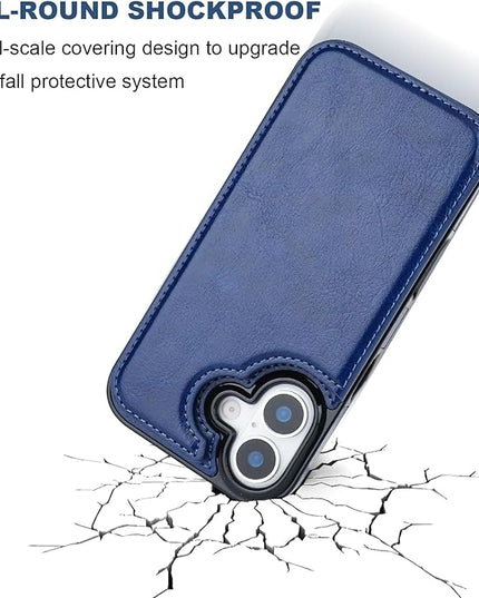 ONETOP Compatible with iPhone 17 Wallet Case with Card Holder, PU Leather Kickstand Card Slots Case, Double Magnetic Clasp and Durable Shockproof Cover 6.3 Inch (Blue)