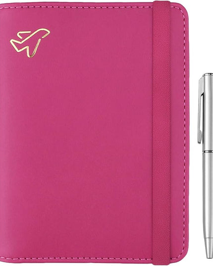 WALNEW Passport Holder for Travel, RFID Passport Cover Wallet for Women Men, PU Leather Passport Book Card Holder Case with Pen, Travelling Essentials for Flying