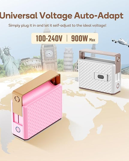 Newbealer Travel Steam Iron for Clothes, Global Voltage 100-240V Handheld Steamer, 293℉ Dry Ironing, Non-Stick Ceramic Soleplate, Horizontal & Vertical Steaming, Auto-off, Silicone Rest & Zipper Bag
