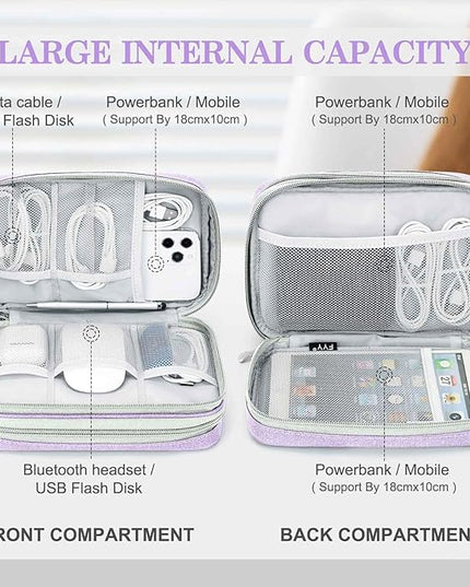FYY Electronic Organizer, Large Travel Cable Organizer Bag Pouch Electronic Accessories Carry Case Portable Waterproof Double Layers All-in-One Storage Bag for Cable, Cord, Charger, Light Purple