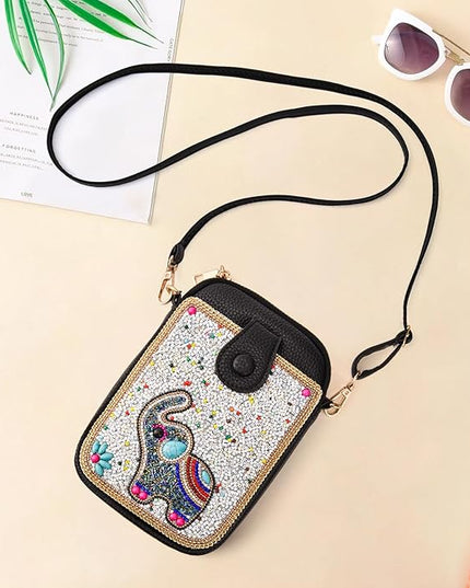 Women's Small Crossbody Cell Phone Bag, Boho Colorful Beaded Purse Wallet with Handmade Cute Patterns