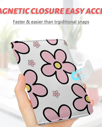 Passport Holder, Travel Wallet Cover with Pen Loop | Cute RFID Blocking Leather Case with Magnetic Closure for Travel Essentials-Posy