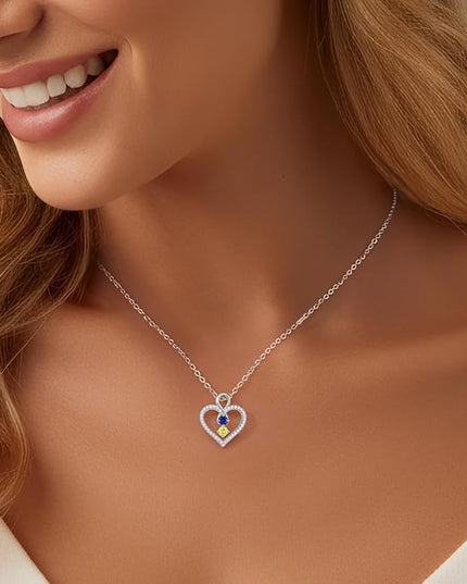 LOUISA SECRET Infinity Double Birthstone Necklace, 925 Sterling Silver Tiny Pendant Heart Necklace for Women Wife Her, Best Jewelry Gift Heart Jewelry Meaningful Gift for Valentine's Day, Christmas, Birthday Anniversary