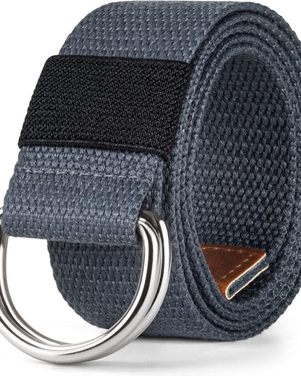 maikun Mens & Womens Canvas Belt with Black D-ring Buckle 1 1/2" Wide Solid Color Fabric Belt for Men