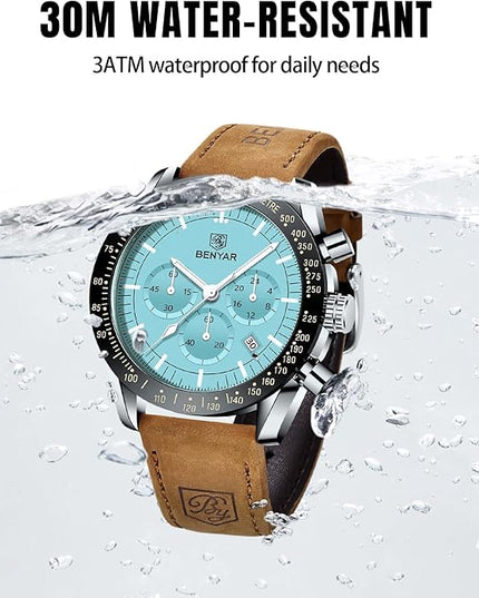 BY BENYAR Watch for Men Analog Quartz Chronograph Waterproof Luminous Designer Mens Wrist Watches Business Work Sport Casual Dress Watch with Silicone Strap Elegant Gifts for Men