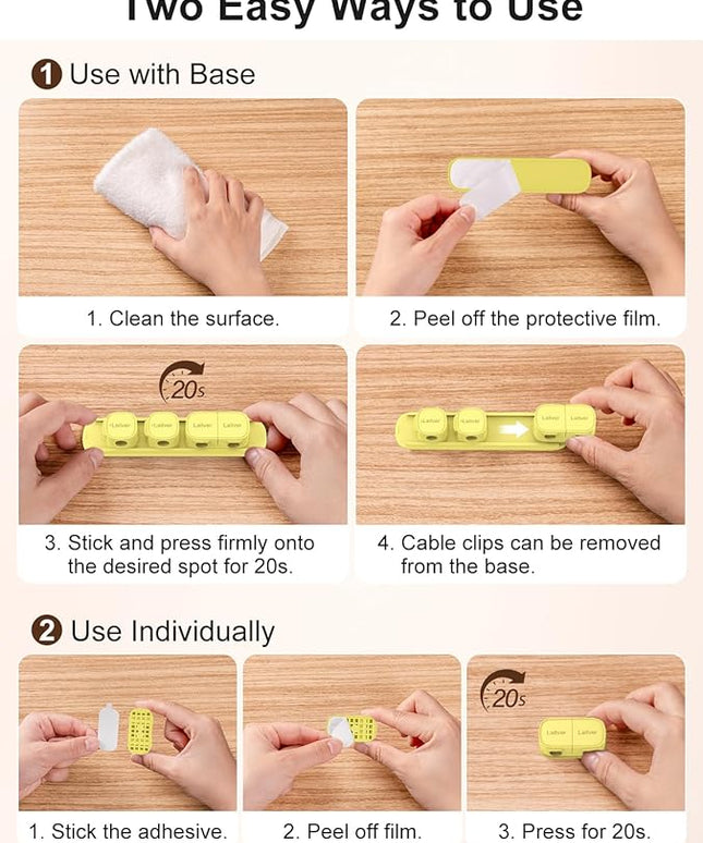 6 Pack Magnetic Cable Clips [1s Open/Lock], Laitver Cord Organizer Holder Strong Adhesive Desk Cable Management- Organize Charging Cords Neatly for Home, Office, Car,Desk, Nightstand-Cream Yellow