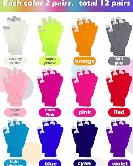 Pangda 12 Pairs Winter Touch Screen Gloves for Men Women Stretch Knitted Texting Gloves Warm Windproof Solid Color Mittens