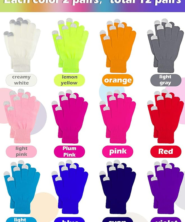 Pangda 12 Pairs Winter Touch Screen Gloves for Men Women Stretch Knitted Texting Gloves Warm Windproof Solid Color Mittens