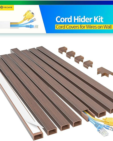 Yecaye Cord Hider, 113in Medium Cord Covers for Wires on Wall, Cord Organizer for 2-3 Wires, Easy Install Cable Management Kit, TV Cable Hider for Home Office, W0.95in H0.55in, Cherry