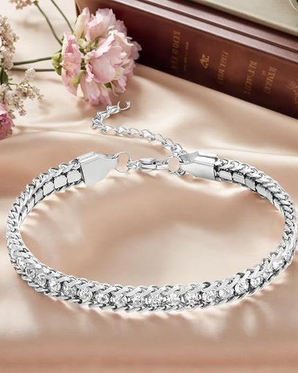DASIQI Zirconia Tennis Bracelet for Women Hypoallergenic Gold Silver Titanium Steel Chains with Rainbow Stones, Pavé Sparkle | Everyday Luxury