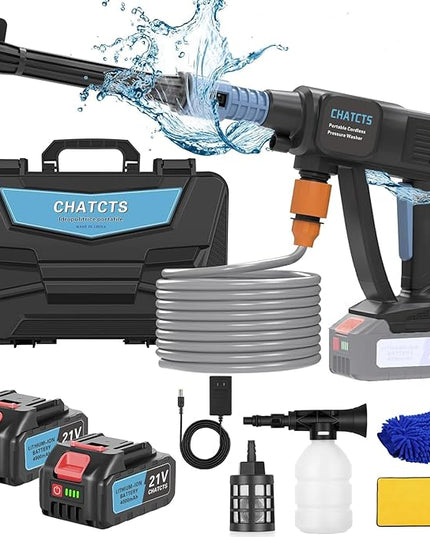 Portable Cordless Pressure Washer, 980PSI Cordless Car Pressure Washer with 2 Batteries, 6 in 1 Nozzle, 5 Meter Hose, for Watering, Cleaning, Car Washing, Floor Washing