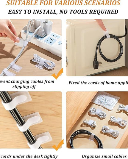 36PCS Cable Organizer Hook and Loop Cable Ties, Self Adhesive Hook and Loop Cable Straps Sticky-back Cable Management Cord Organizer Cable Clip for Household & Office Essentials (White*36)