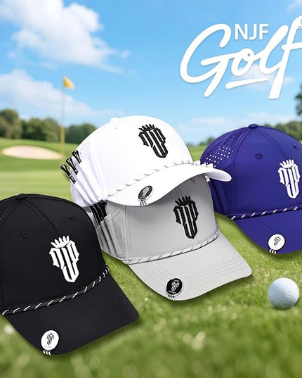 NJF Golf™ Hat Men - Breathable Mens Golf Hats, Adjustable Rope Snapback Cap, Convenient Cap with Tee Holder
