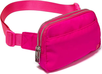 Pander Everywhere Belt Bag for Women, 5 Zipper Pockets Nylon Crossbody Fanny Pack Purse (Sonic Pink).