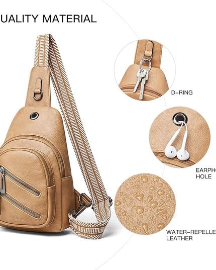 Sling Bag For Women Faux Leather Small Casual Daypack Backpack Fanny Pack Crossbody Chest Bags Purse