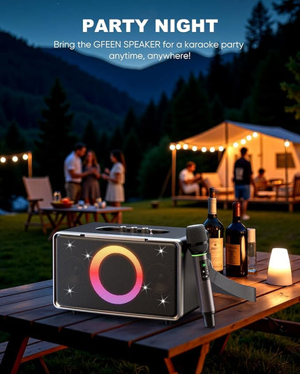 GFEEN Party Bluetooth Speaker: 100W Peak Loud! Deep Bass, 15H Playtime, Large Wireless Speakers, Powerful Sound, Light Show, Fast Charging for Outdoor, Backyard, House(Silver with 1Mic)
