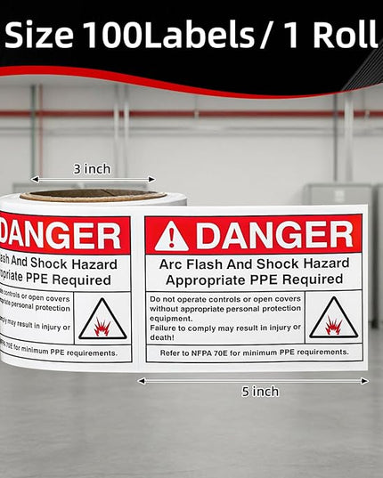 100 PCS DANGER Arc Flash and Shock Hazard Label - 3.5 x 5 Black & Red Electrical Safety Warning Decal High Performance Polyester Safety Sticker Signs for the Workplace