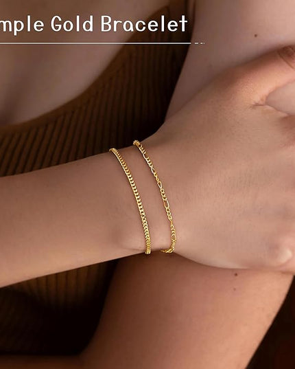 Gold Bracelets Set for Women Stack, Dainty Thick Bracelets Stack for Women Trendy, Simple Thin Gold Plated Cuff Stackable Bracelets With Beaded Cuban Paperclip Snake Rope Bangle Hand Chain Jewelry Gifts for Women Non Tainish
