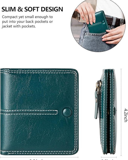 TFKGS rfid wallet women Slim Wallet for Womens wallet small wallets woman Thin Credit Card Holder for women Bifold Compact Pocket Ladies Mini Vegan Leather Blocking Green
