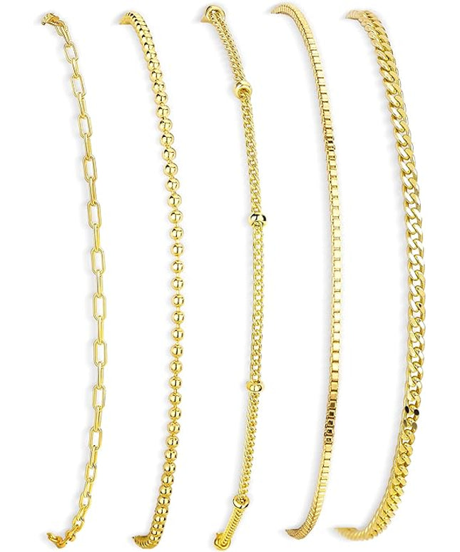 Gold Bracelets Set for Women Stack, Dainty Thick Bracelets Stack for Women Trendy, Simple Thin Gold Plated Cuff Stackable Bracelets With Beaded Cuban Paperclip Snake Rope Bangle Hand Chain Jewelry Gifts for Women Non Tainish