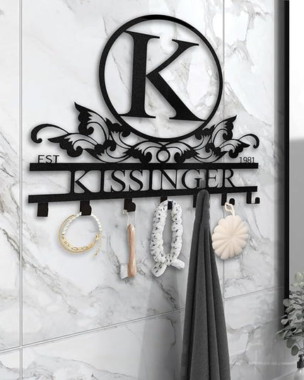 Dyoart Personalized Key Holder Wall Mount - Custom Family Name Key Holder for Wall, Metal Key Rack Hook Organizer, Coat Rack, Key Hanger Wall Decor for Kitchen, Entryway, Hallway, Bedroom