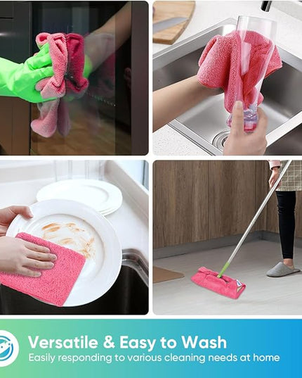 HOMEXCEL Pink Microfiber Cleaning Cloth, 12 Pack Premium Microfiber Towels for Cars, Lint Free, Scratch-Free, Highly Absorbent, Reusable Cleaning Rags for Car, Household, Kitchen, Window, 11.5"X11.5"
