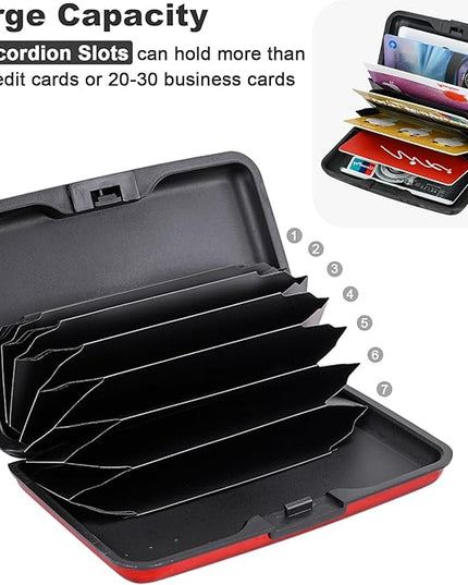 ELFISH Mini RFID Aluminum Wallet Credit Cards Holder Business Card Case Metal ID Case for Men Women (Red)
