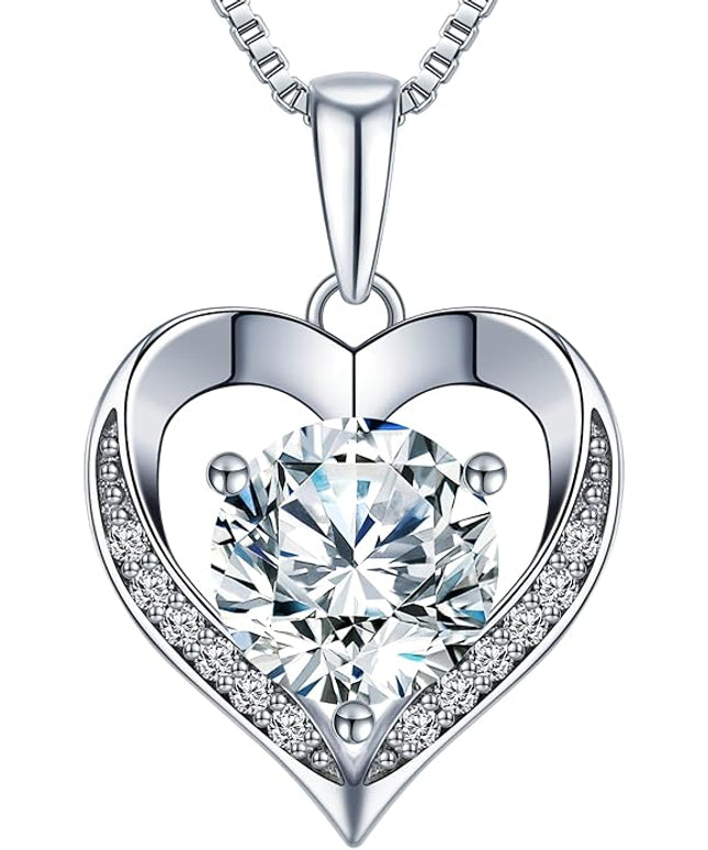 Heart Pendant Necklace Gifts for Wife, Engraved 'I LOVE YOU' Gift for Wife, 1-3 Carat Moissanite Necklace, Anniversary Eternity Jewelry Present for Wife, Birthday Gifts for Women