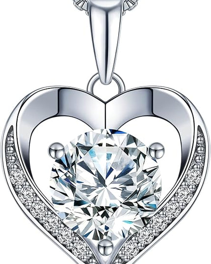 Heart Pendant Necklace Gifts for Wife, Engraved 'I LOVE YOU' Gift for Wife, 1-3 Carat Moissanite Necklace, Anniversary Eternity Jewelry Present for Wife, Birthday Gifts for Women