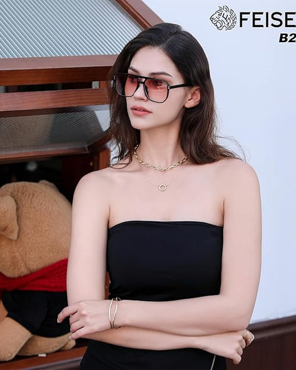 FEISEDY Retro Square Aviator Sunglasses Women Men 70s Vintage Trendy Plastic Frame Sun Glasses B2835