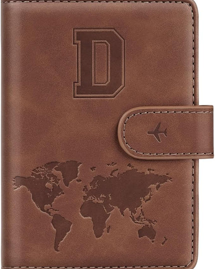Passport Holder Wallet Cover Personalized Letter A-Z Travel Wallet RFID Blocking Passport Cover Wallet Case for Travel Passport Book Holders for Women and Men, Brown-D