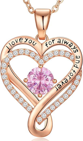 Infinity Love Heart Birthstone Necklace for Women Wife, S925 Sterling Silver Anniversary for Women Wife Birthday Gift for Her Girlfriend Mom Daughters, I Love You Women's Jewelry 18k Rose Gold Filled