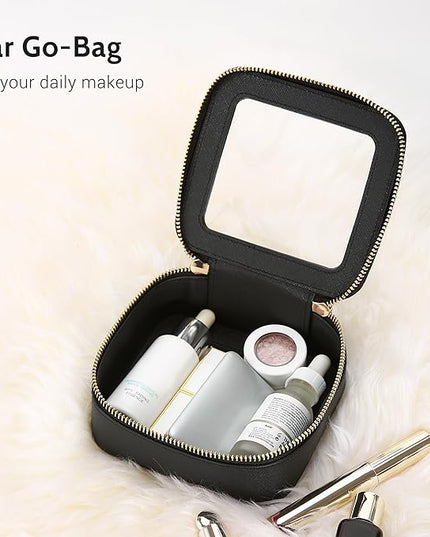 Aveniee Clear Makeup Bag Set (2-Piece Mini & Midi) - Travel Toiletry Organizer for Women, Waterproof Cosmetic Pouch & Car Accessory for Travel Size Toiletries, Black