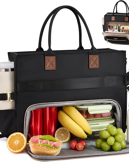 LOVEVOOK Insulated Lunch Bag,2-in-1 Work Tote Bag with Lunch Compartment,Large Capacity Professional Work Bag for Women,15.6 Inch Laptop Bag with Cup Holder for Teacher,Nurse,College,Office,Travel