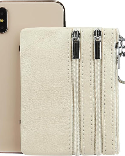 Women's Genuine Leather Coin Purse Mini Pouch Change Wallet with Keychain