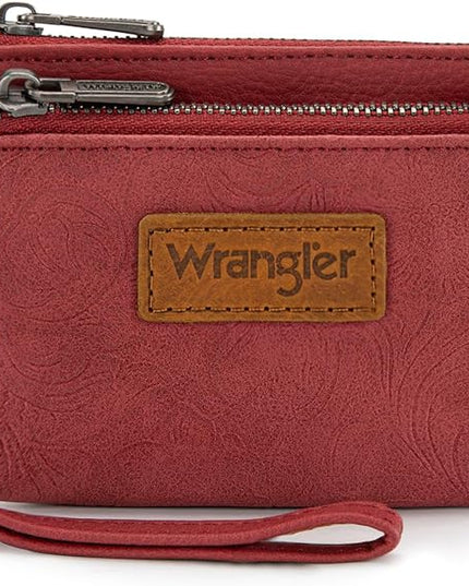 Montana West Wrangler Coin Purse for Women RFID-blocking Floral Embossed Change Pouch Wristlet Wallet Lightweight Portable Wallets Burgundy Red