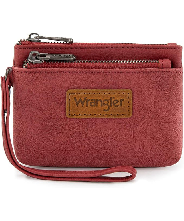 Montana West Wrangler Coin Purse for Women RFID-blocking Floral Embossed Change Pouch Wristlet Wallet Lightweight Portable Wallets Burgundy Red
