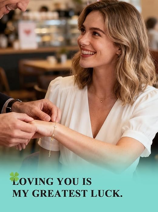 Moissanite Four Leaf Clover Charm Bracelet for Women,Symbol of Love & Luck,14K Gold/White Gold Plated D Color VVS1 Moissanite, 6.5+2Inch Adjustable Hypoallergenic Cable Chain,Ready to Dainty Lucky Jewelry Gift for Valentine’s Day Bracelet from Boyfrien...