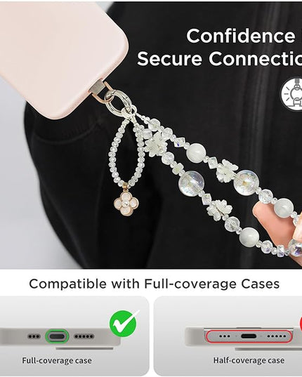 Phone Charm for Women, Anti-Theft Phone Wrist Strap, Hands-Free & Detachable Cellphone Lanyard Chain with Tether Tab