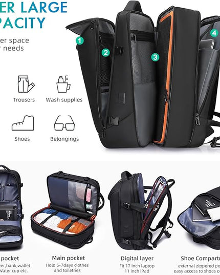 Carry on Backpack for Women Men 40L Flight Approved Travel Backpack Fit 17 Inch Laptop with USB Charging Expandable Business Weekender
